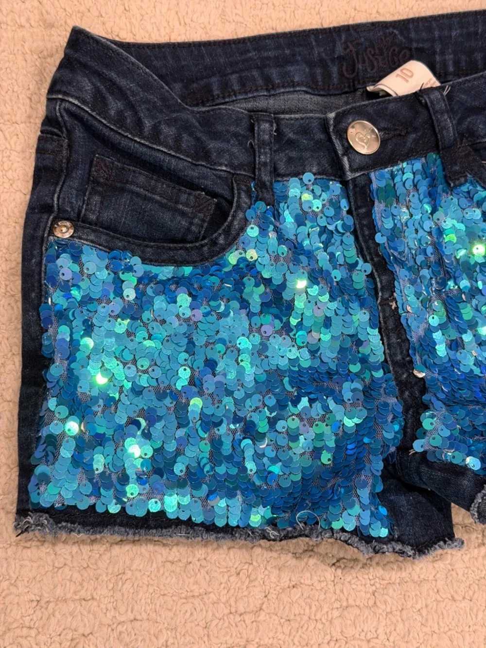 Kids Justice Sequin Denim Shorts Size 10